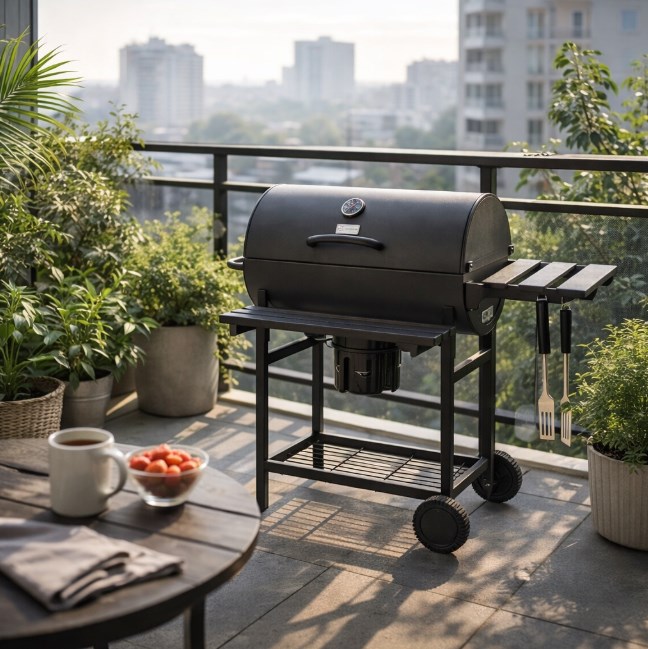 Grill węglowy LANDGRAFF PROSMOKER duży zamykany grill ogrodowy z termometrem półkami i popielnikiem